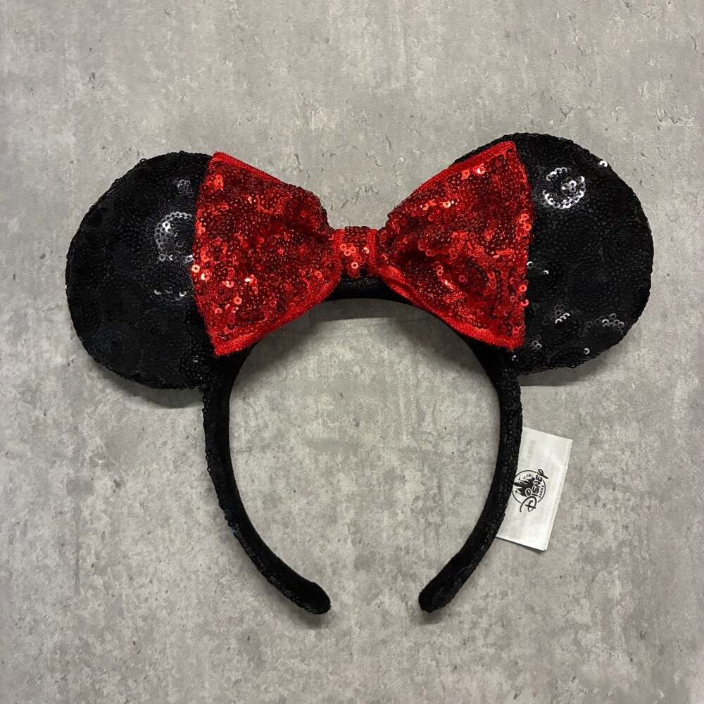 Disney Parks Black and Red Sequin Minnie Mouse Ears Headband